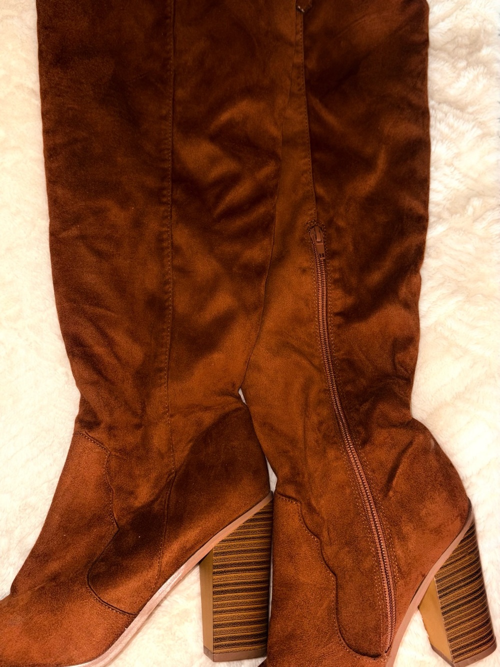 Over-the-Knee Suede Block Heel Boots - Chestnut